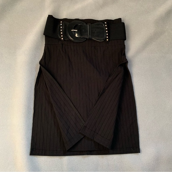 Vintage Y2K rare full side double slit stretch skirt with statement belt - Picture 1 of 9
